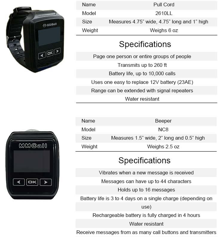 MMCall Wireless Paging System for Table Call Watch Pager